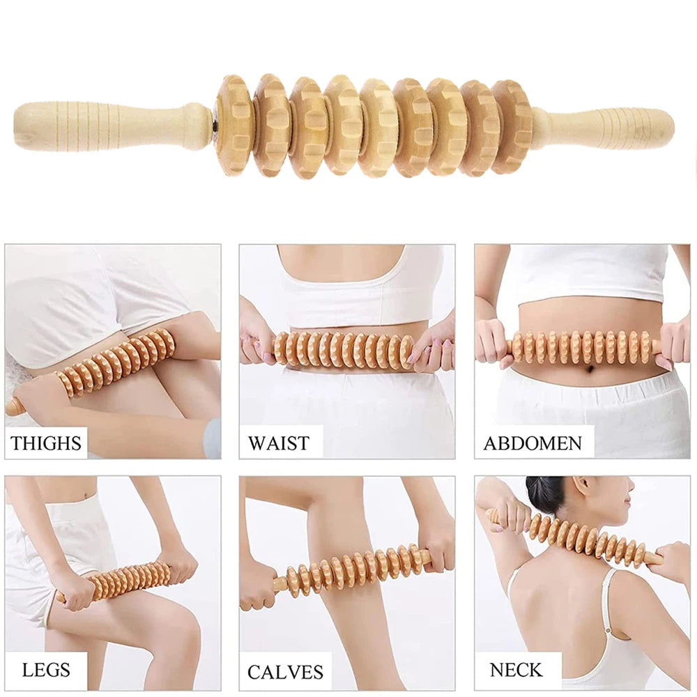 Wood Massage Tools Gua Sha Board Handheld Wooden Scraper Massage Rolls Lymphatic Drainage Tool for Release Cellulite Sore Muscle