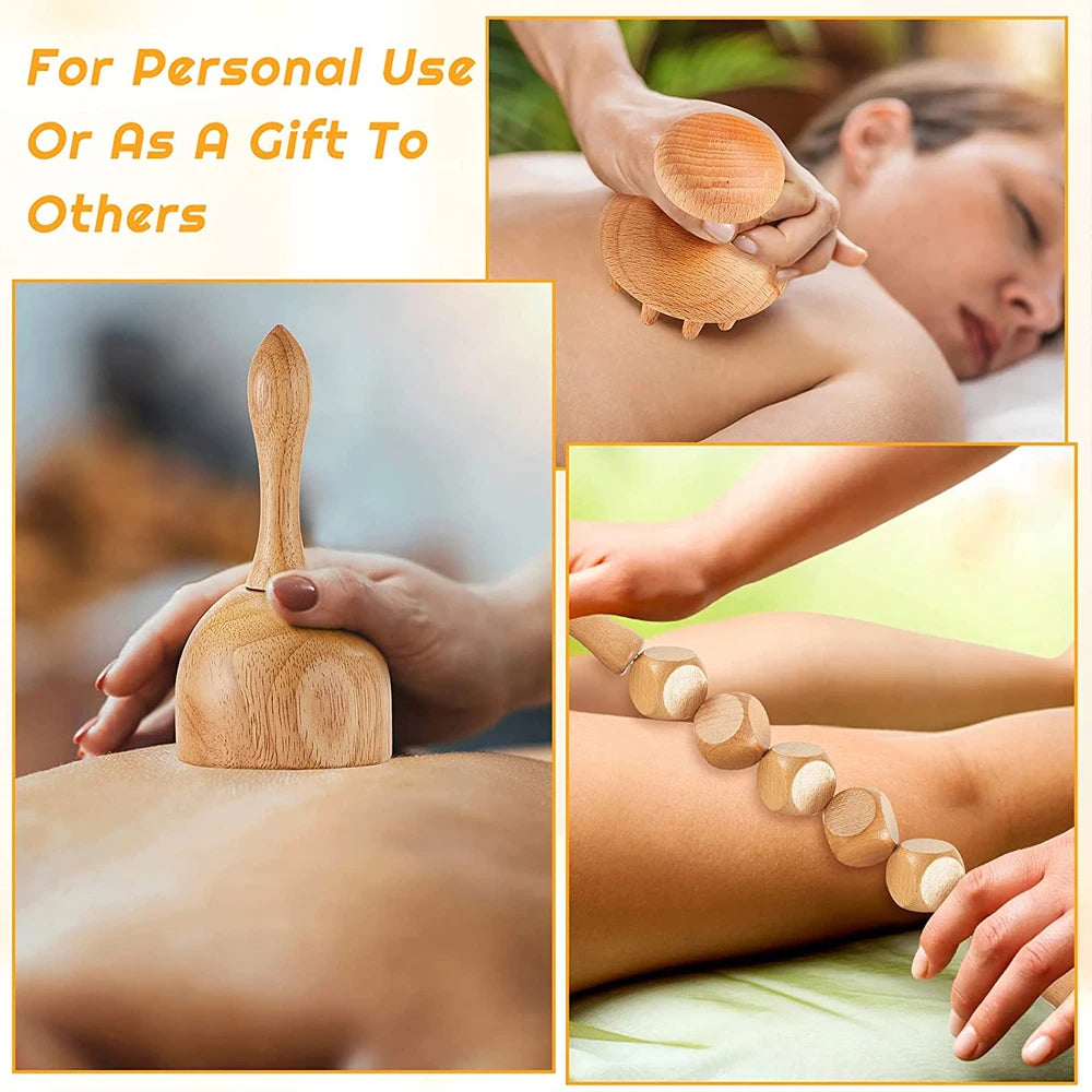 Wood Massage Tools Gua Sha Board Handheld Wooden Scraper Massage Rolls Lymphatic Drainage Tool for Release Cellulite Sore Muscle