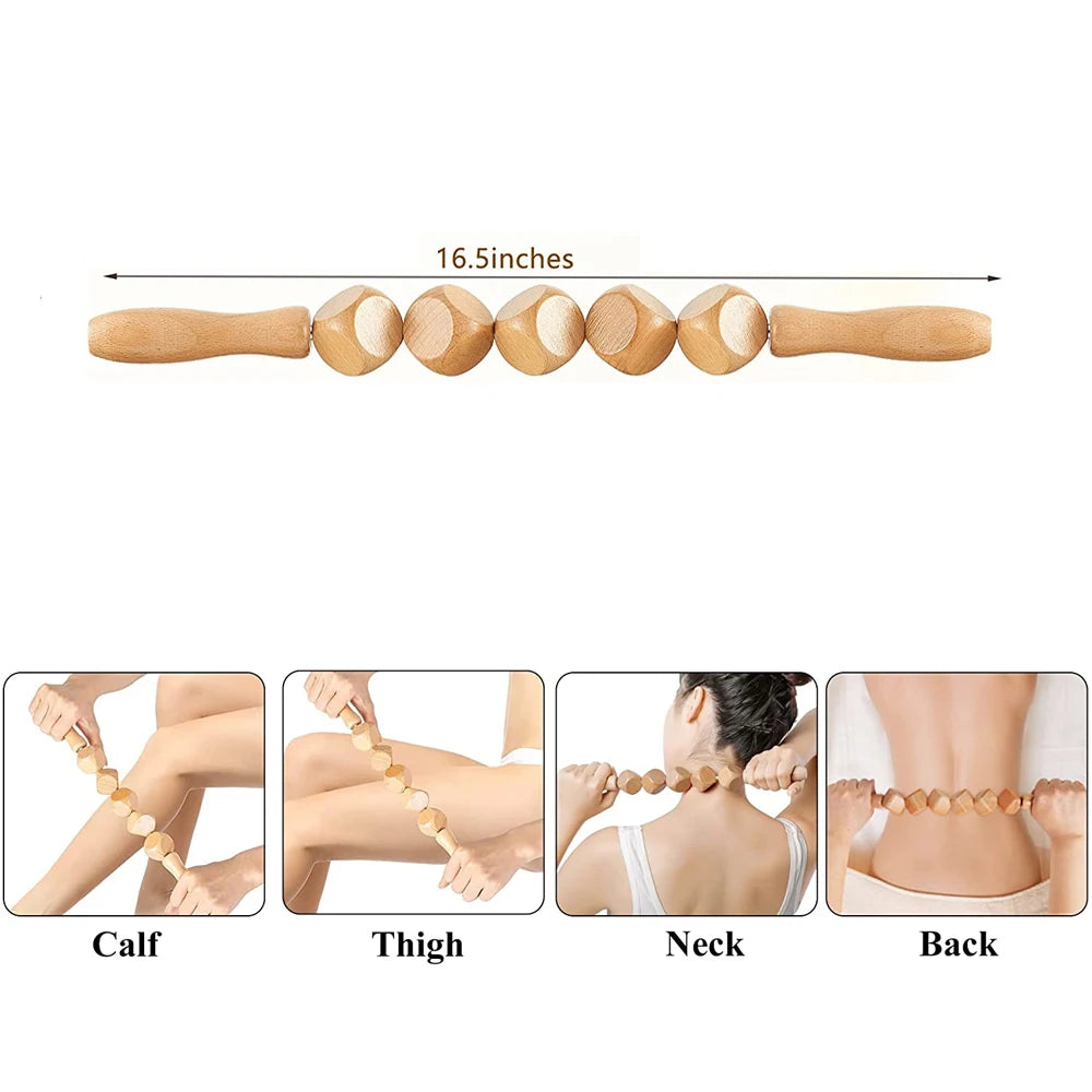 Wood Massage Tools Gua Sha Board Handheld Wooden Scraper Massage Rolls Lymphatic Drainage Tool for Release Cellulite Sore Muscle