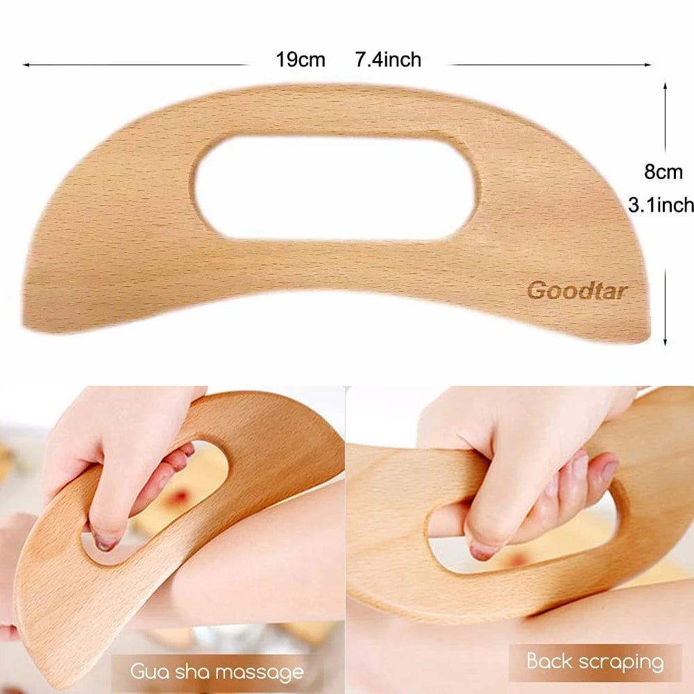 Wood Massage Tools Gua Sha Board Handheld Wooden Scraper Massage Rolls Lymphatic Drainage Tool for Release Cellulite Sore Muscle
