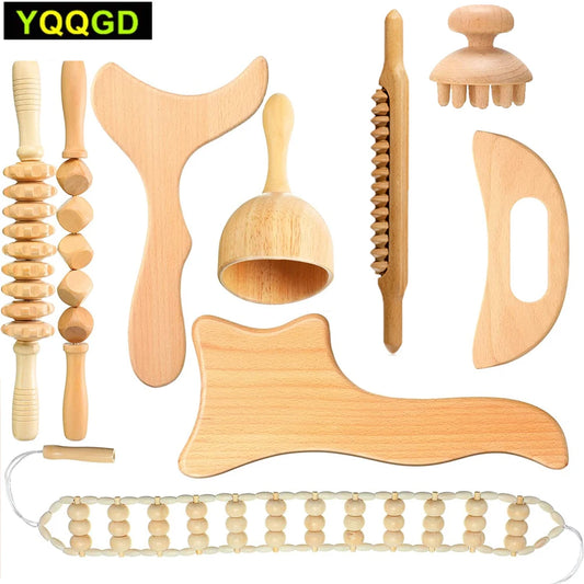 Wood Massage Tools Gua Sha Board Handheld Wooden Scraper Massage Rolls Lymphatic Drainage Tool for Release Cellulite Sore Muscle