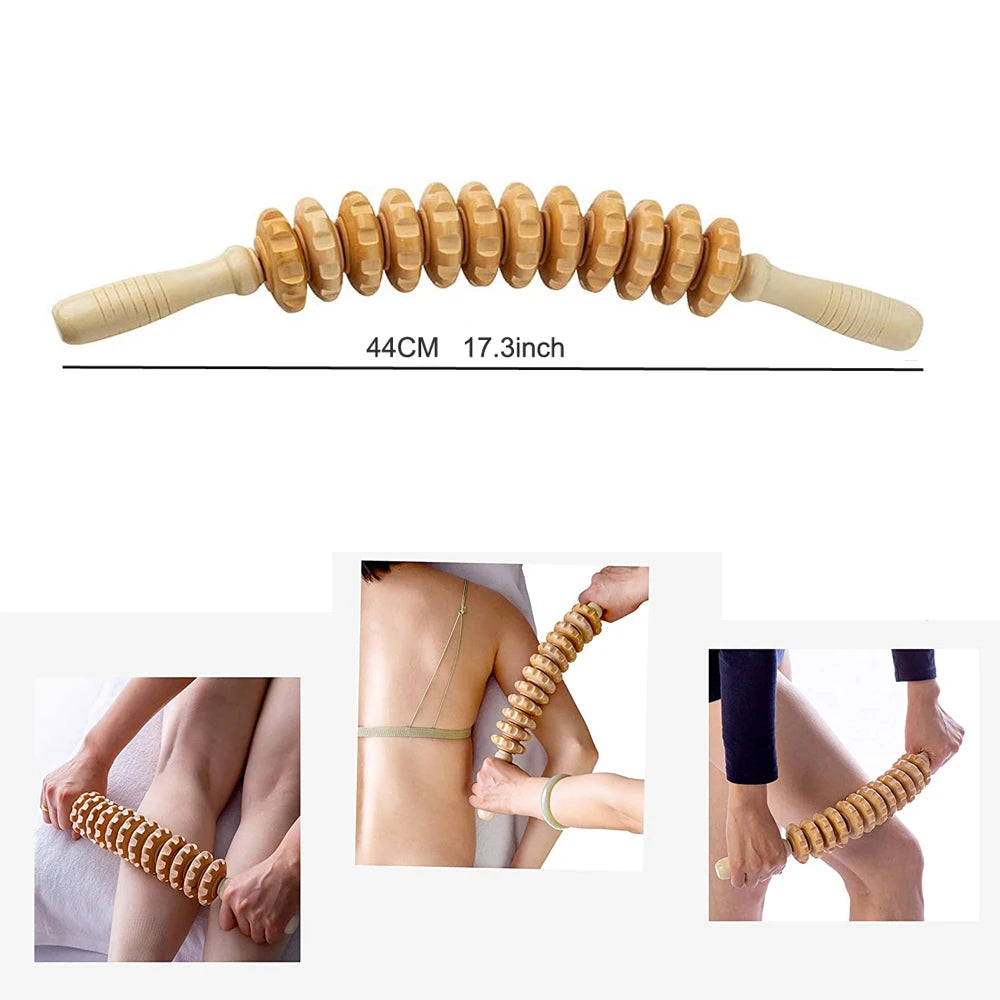 Wood Massage Tools Gua Sha Board Handheld Wooden Scraper Massage Rolls Lymphatic Drainage Tool for Release Cellulite Sore Muscle