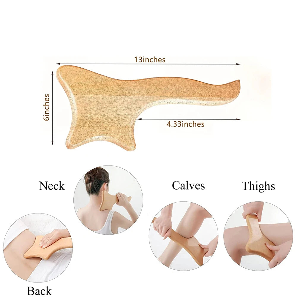 Wood Massage Tools Gua Sha Board Handheld Wooden Scraper Massage Rolls Lymphatic Drainage Tool for Release Cellulite Sore Muscle