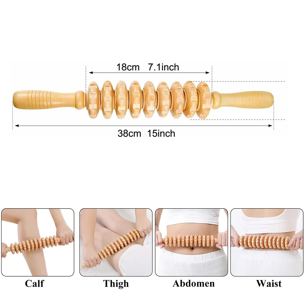 Wood Massage Tools Gua Sha Board Handheld Wooden Scraper Massage Rolls Lymphatic Drainage Tool for Release Cellulite Sore Muscle