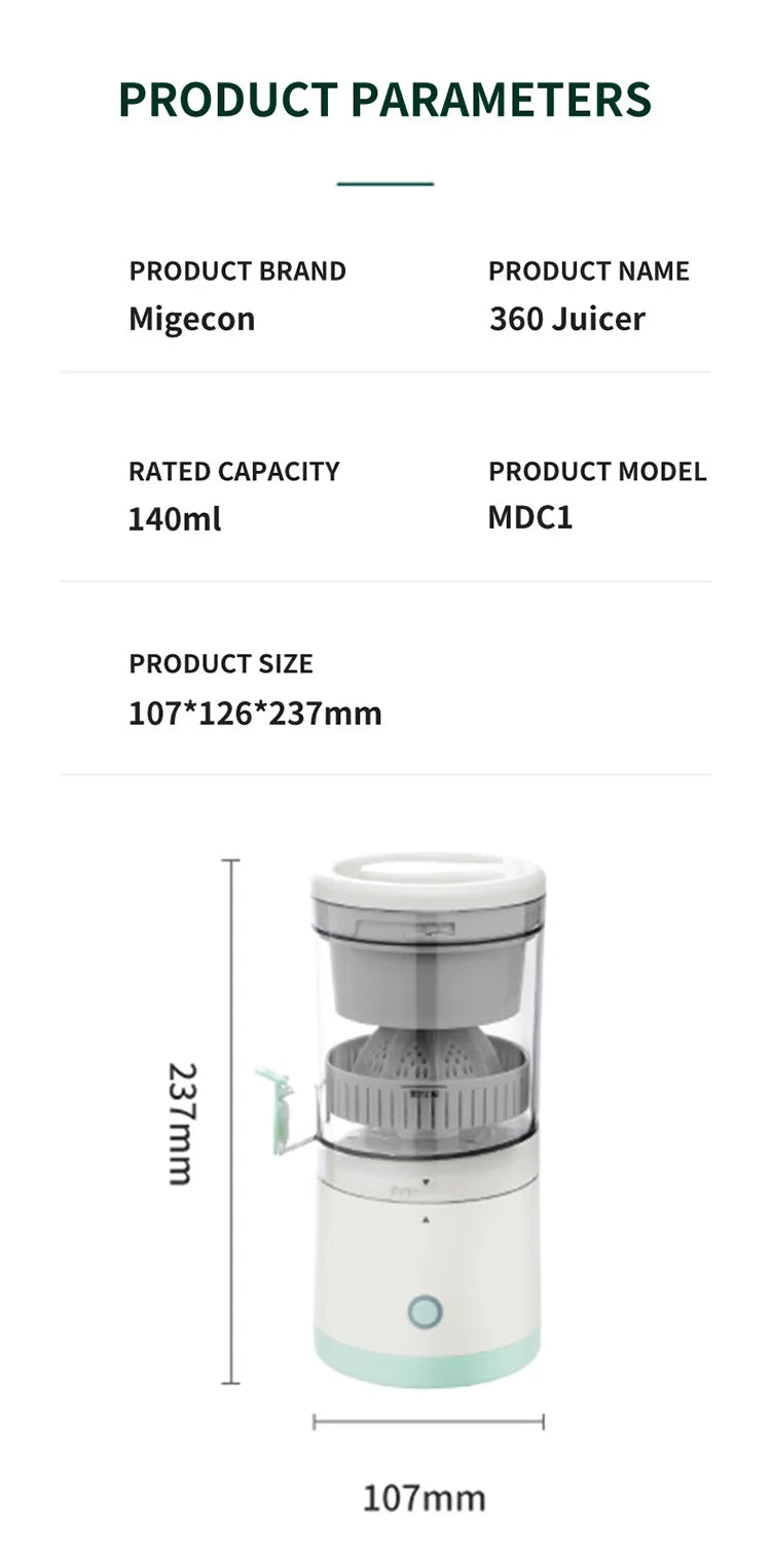 Wireless Juicer Automatic Orange Lemon Juicer USB Charge Juice Separator Portable Fruit Extractor Squeezer Pressure Juicers